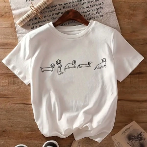 Kadın Dachshund Grafik Tişört - Rahat Yuvarlak Yaka, İlkbahar ve Yaz İçin Kısa Kollu Üst, Nef