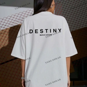 Kadın Destiny Baskılı Oversize Penye T-shirt