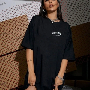 Kadın Destiny Baskılı Oversize Penye T-shirt