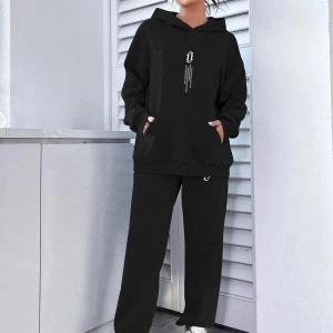 Kadın Dikey Baskılı Sweatshirt Alt Üst Eşofman Takımı Dike-kad-bas