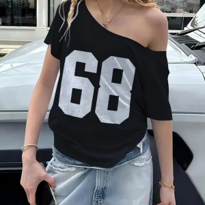 Kadın Düşük Omuz Kayık Yaka 68 Baskılı