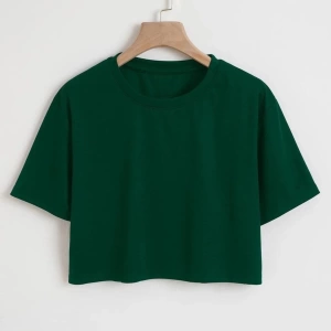 Kadın Düz Bisiklet Yaka Oversize Crop T-shirt 04CRP