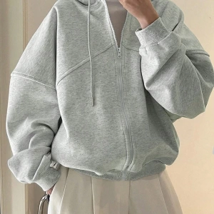 Kadın Düz Renk Ön Fermuarlı Uzun Kollu Minimalist Kapüşonlu, Günlük Giyim, Uzun Kollu  Model 5173