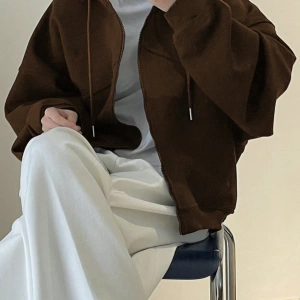Kadın Düz Renk Ön Fermuarlı Uzun Kollu Minimalist Kapüşonlu, Günlük Giyim, Uzun Kollu  Model 5173
