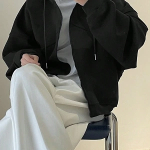 Kadın Düz Renk Ön Fermuarlı Uzun Kollu Minimalist Kapüşonlu, Günlük Giyim, Uzun Kollu  Model 5173