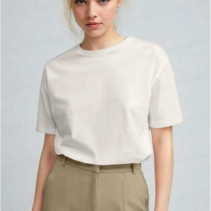 Kadın Ekru Beyaz Nefes Alan Bisiklet Yaka Regular Fit Normal Kesim Baskisiz Basic