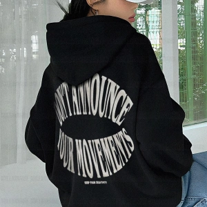 Kadın Ekru Dont Announce Baskılı 3 iplik Şardonlu Kapüşonlu Oversize Salaş Bol Ke Beyaz