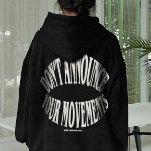 Kadın Ekru Dont Announce Baskılı 3 iplik Şardonlu Kapüşonlu Oversize Salaş Bol Ke Beyaz