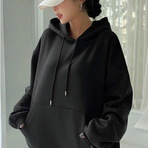 Kadın Ekru Düz Kapüşonlu Oversize 3 iplik Şardonlu Salaş Bol Kesim Hoodie Sweatsh Beyaz