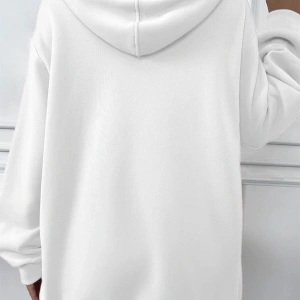 Kadin Ekru Kapüşonlu Fermuarlı 3 Üç Iplik Polar Kanguru Oversize Salaş Sweatshirt Beyaz