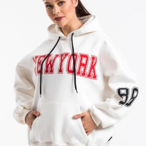 Kadın Ekru Renk Baskı Detaylı Oversize Sweatshirt Cy84191 Beyaz