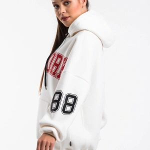 Kadın Ekru Renk Baskı Detaylı Oversize Sweatshirt Cy84191 Beyaz