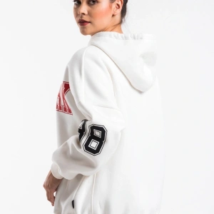 Kadın Ekru Renk Baskı Detaylı Oversize Sweatshirt Cy84191 Beyaz