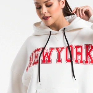 Kadın Ekru Renk Baskı Detaylı Oversize Sweatshirt Cy84191 Beyaz