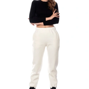 Kadın Ekru Renk Elastik Paça Örme Jogger Eşofman Altı Cy84200