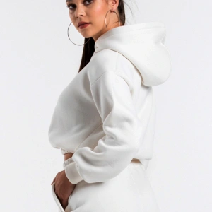 Kadın Ekru Renk Kapüşonlu Crop Kesim Sweatshirt Cy84196 Beyaz
