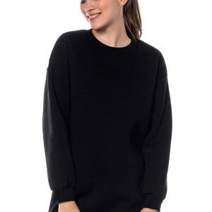 Kadın Ekru Renk Uzun Kesim Basic Örme Sweatshirt Cy84197 Beyaz