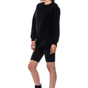 Kadın Ekru Renk Uzun Kesim Basic Örme Sweatshirt Cy84197 Beyaz