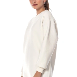 Kadın Ekru Renk Uzun Kesim Basic Örme Sweatshirt Cy84197 Beyaz