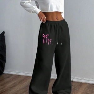 Kadın Fiyonk Desenli Eşofman Altı, Minimalist, Genç, Kampüs Stili, Moda, Rahat, Yolculuk, Spo