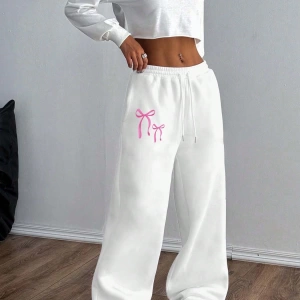 Kadın Fiyonk Desenli Eşofman Altı, Minimalist, Genç, Kampüs Stili, Moda, Rahat, Yolculuk, Spo