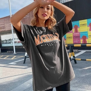 Kadın Füme Oversize Michigan Baskılı T-shirt
