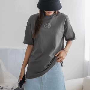 Kadın Füme Penguen Baskılı Oversize T-shirt