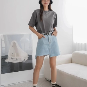 Kadın Füme Penguen Baskılı Oversize T-shirt
