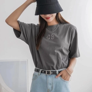 Kadın Füme Penguen Baskılı Oversize T-shirt