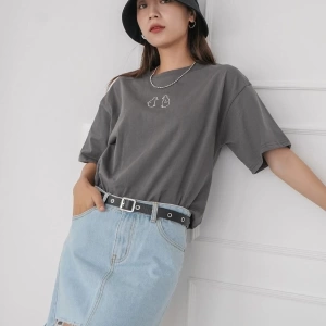 Kadın Füme Penguen Baskılı Oversize T-shirt