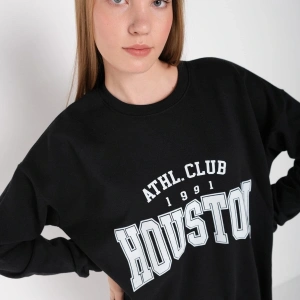 Kadın Gri Houston Baskılı Bisiklet Yaka Oversize Sweatshirt mdgnhouston