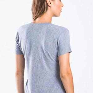 Kadın Gri Melanj Renk V Yaka Kısa Kollu Viskon T-shirt