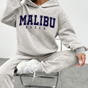 Kadın Günlük Harf Baskılı Bol Kesim Yuvarlak Yaka Sweatshirt Ve Eşofman Altı 2 Parça S