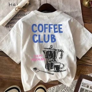 Kadın Günlük Kahve Kulübü Grafik Yuvarlak Yaka Kısa Kollu Tişört