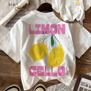 Kadın Günlük Limon Desenli Yuvarlak Yaka Kısa Kollu Tişört
