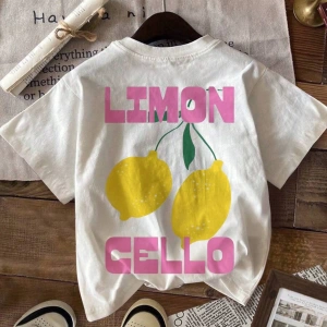 Kadın Günlük Limon Desenli Yuvarlak Yaka Kısa Kollu Tişört