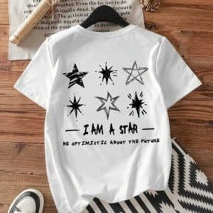 Kadın Günlük Tatil Yuvarlak Yaka Kısa Kollu Tişört Slogan Baskılı Kadın Üstü.