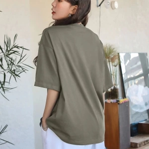 Kadın Haki Yeşil Original Vintage Raw Baskılı Oversize Bisiklet Yaka Tshirt