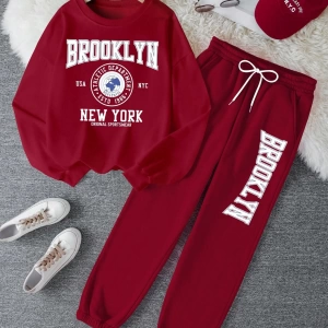 Kadın İki Parçalı Yuvarlak Yaka Kapşonlu Sweatshirt ve Eşofman Altı Sonbahar ve Kış Sezonu İç