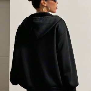 Kadın İlkbahar/Sonbahar Harf ve Kalp Baskılı Kapüşonlu Bol Paça Fermuarlı Sweatshirt Model 5200