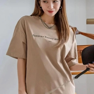 Kadın Kahverengi Funny Baskılı Oversize T-shirt