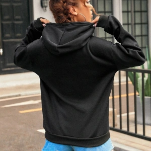 Kadın Kalp Baskılı Kapüşonlu Sweatshirt Siyah