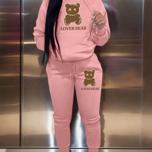 Kadın Kapşonlu Siyah Baskılı Bağcıklı Sweatshirt ve Jogger Pantolon İki Parçalı Takım
