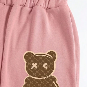 Kadın Kapşonlu Siyah Baskılı Bağcıklı Sweatshirt ve Jogger Pantolon İki Parçalı Takım