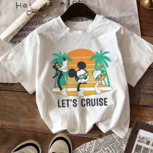 Kadın Karikatür Slogan Baskılı Mürettebat Yaka Kısa Kollu Günlük Tişört, Her Gün Moda Çok Yön
