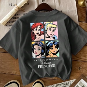 Kadın Karikatür Slogan Baskılı Mürettebat Yaka Kısa Kollu Günlük Tişört, Her Gün Moda Çok Yön