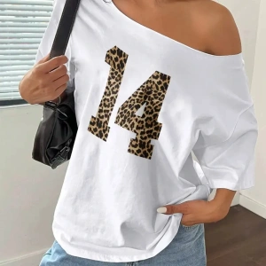 Kadın Kayık Yaka 14 Baskılı Oversize %100 Pamuk