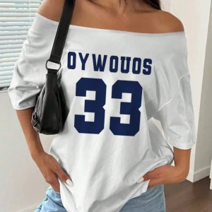 Kadın Kayık Yaka Oywouos Baskılı Oversize %100 Pamuk