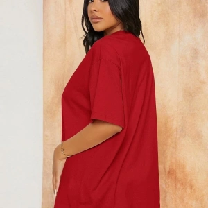 Kadın Kırmızı Over Thinking Baskılı Oversize T-shirt
