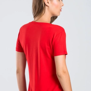 Kadın Kırmızı Renk V Yaka Kısa Kollu Viskon T-shirt